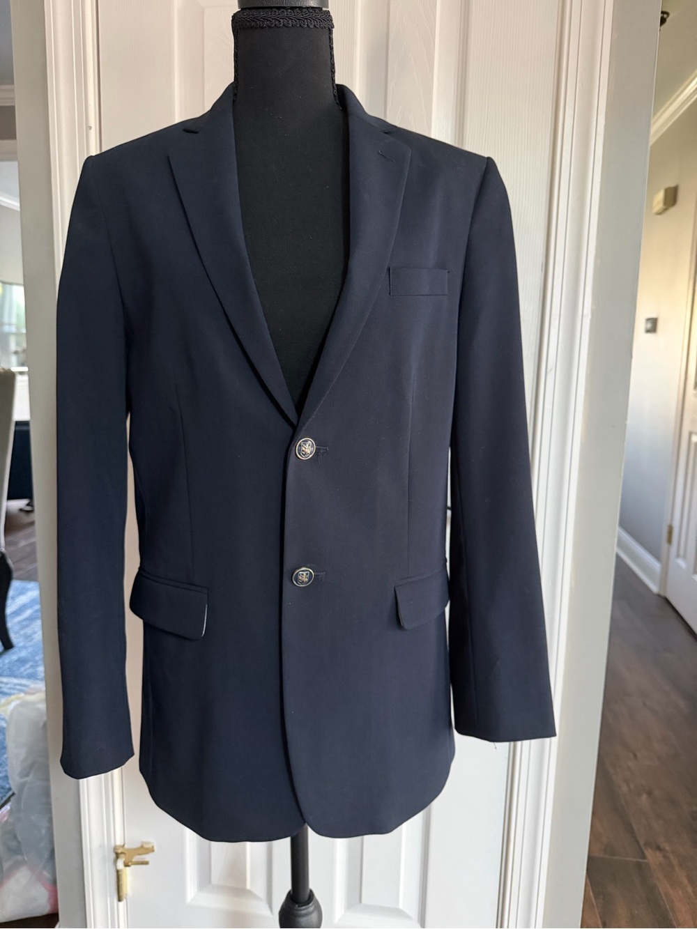 Tommy Hilfiger Boys Suit Navy jacket Blazer Gold Crest Buttons Flag Lining sz 18